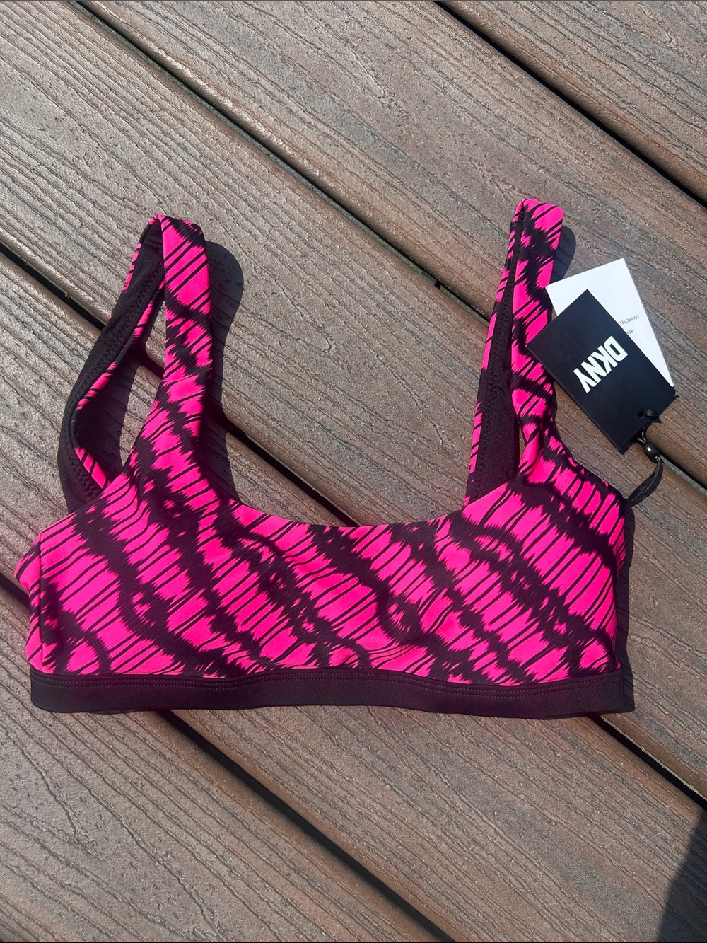 DKNY Hot Pink and Black Patterned Sports Bralette